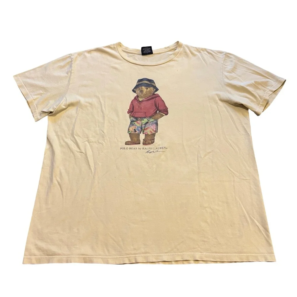 Vintage Polo Ralph Lauren Polo Bear Graphic T-Shirt Mens XL Beige Short Sleeve